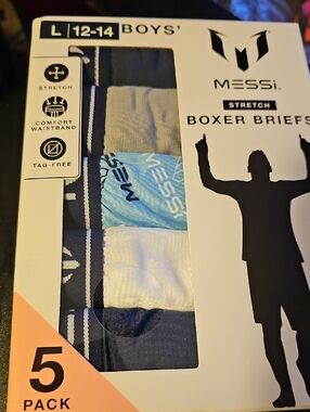 Messi Boys' 5-Pack Stretch Boxer Briefs Large 12-14 New